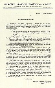 Dopis obchodním zástupcům z prosince 1915 o zavedení poplatků